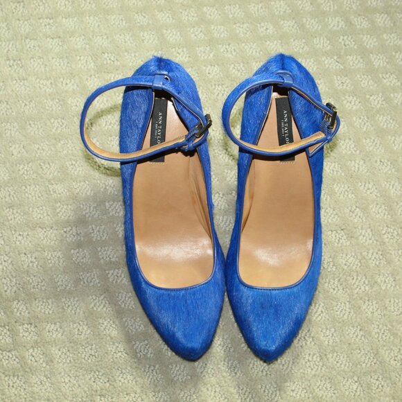 Ann Taylor Lina Women's 8M Cobalt Blue Pony Hair Platform 4.5" Wedge Heels - Picture 4 of 8